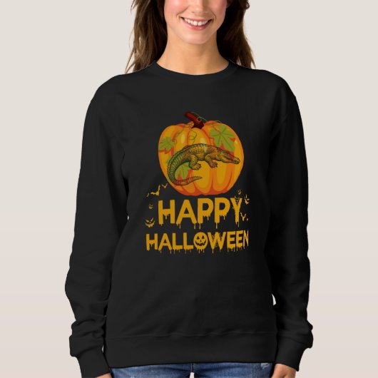 Pompoenstijl met krokodille Happy Halloween Croco Trui (Voorkant)