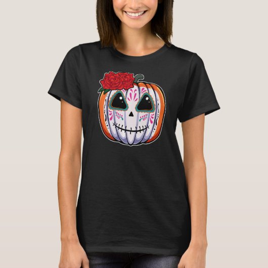 Pompoensuiker Schedel Hoofd Bloem Dode Dag Muertos T-shirt (Voorkant)