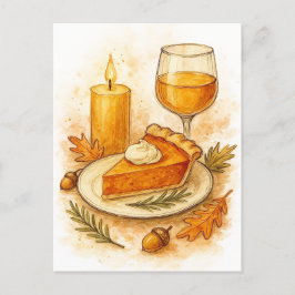 Pompoentaart & Appelcider Thanksgiving Ansichtkaar Feestdagenkaart