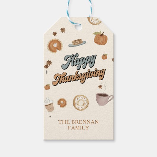 Pompoentaart Happy Thanksgiving Gift Labels Cadeaulabel (Voorkant)