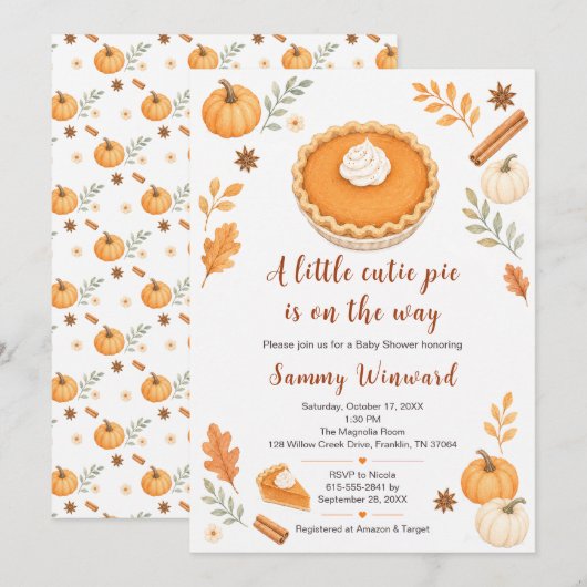 Pompoentaart Herfst Baby Shower Kaart (Voorkant / Achterkant)