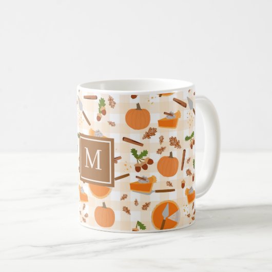 Pompoentaart Herfst Herfst Patroon Monogram Initia Koffiemok (Voorkant rechts)
