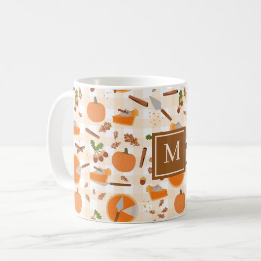 Pompoentaart Herfst Herfst Patroon Monogram Initia Koffiemok (Voorkant links)