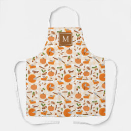 Pompoentaart Herfst Herfst Patroon Monogram Initia Schort