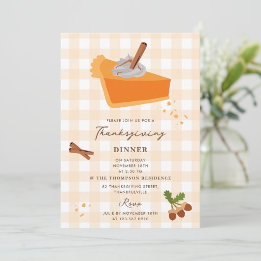 Pompoentaart Herfst Herfst Thanksgiving Uitnodigin Kaart (Staand voorkant)