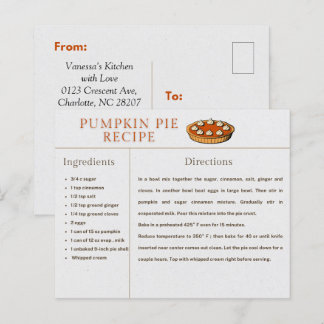 Pompoentaart Receptkaart Thanksgiving en Kerstmis