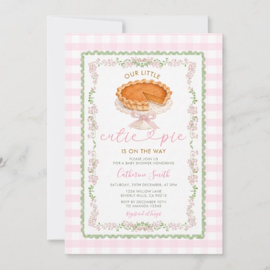 Pompoentaart Roze Gingham BABY Shower Kaart (Voorkant)