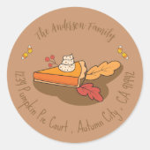 Pompoentaart Slice Doodle Herfst Bruine Envelopeze Ronde Sticker (Voorkant)