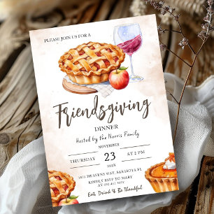 Pompoentaart Watercolor Friendsgiving-diner Kaart