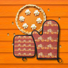 Pompoentaarten en bruine suikerklontjes rood ovenwant & pannenlap set