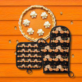 Pompoentaarten en bruine suikerklontjes zwart ovenwant & pannenlap set