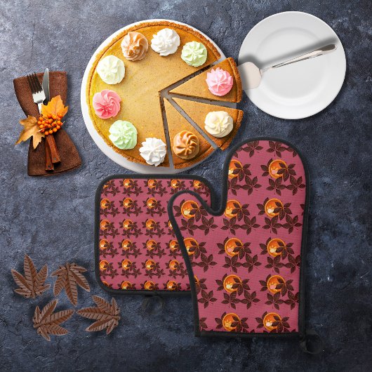 Pompoentaarten en chocola laten diep roos achter ovenwant & pannenlap set