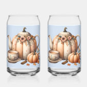 Pompoentheepot met Herfst Bloemen Illustratie Blikvorm Glas (Voorkant)