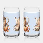 Pompoentheepot met Herfst Bloemen Illustratie Blikvorm Glas (Links)