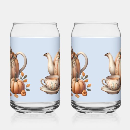 Pompoentheepot met Herfst Bloemen Illustratie Blikvorm Glas (Rechts)