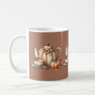 Pompoentheepot met Herfst Bloemen Illustratie Koffiemok