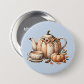 Pompoentheepot met Herfst Bloemen Illustratie Ronde Button 7,6 Cm (Voorkant /achterkant)