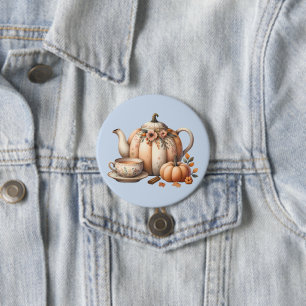 Pompoentheepot met Herfst Bloemen Illustratie Ronde Button 7,6 Cm