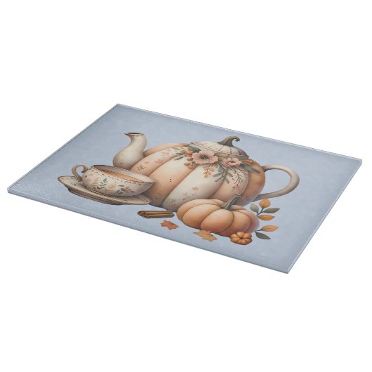 Pompoentheepot met Herfst Bloemen Illustratie Snijplank (Hoek)