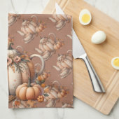 Pompoentheepot met Herfst Bloemen Illustratie Theedoek (Quarter Fold)