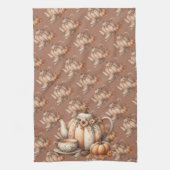 Pompoentheepot met Herfst Bloemen Illustratie Theedoek (Verticaal)