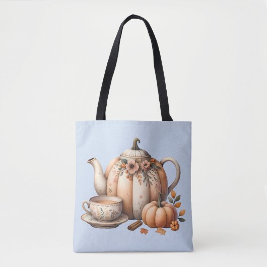 Pompoentheepot met Herfst Bloemen Illustratie Tote Bag (Voorkant)