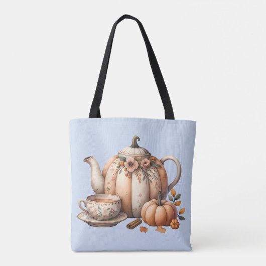 Pompoentheepot met Herfst Bloemen Illustratie Tote Bag (Achterkant)