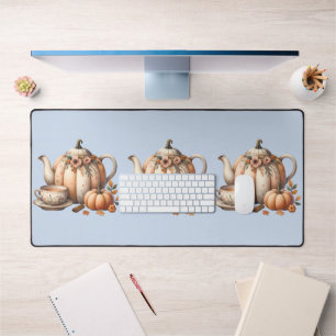 Pompoentheepot met herfstbloemenillustratie bureaumat