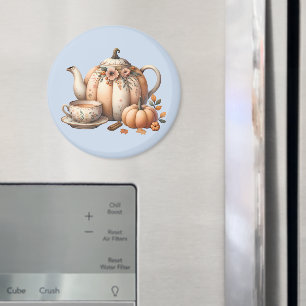 Pompoentheepot met herfstbloemenillustratie magneet