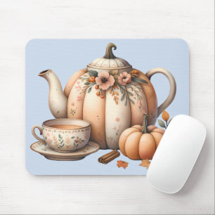 Pompoentheepot met herfstbloemenillustratie muismat