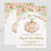 Pompoenuitnodiging, pompoen eerste verjaardag kaart (Voorkant / Achterkant)