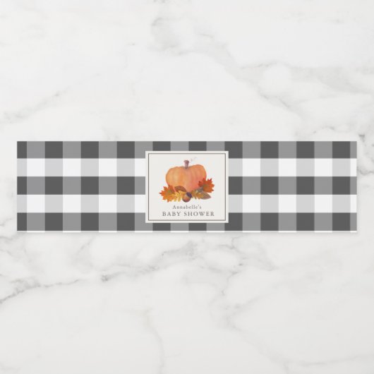 Pompoenval bladeren Buffel Check Baby shower Waterfles Etiket (Enkel label)