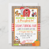 Pompoenveld Boer Jonge Mannen Rode Gingham Verjaar Kaart (Voorkant)