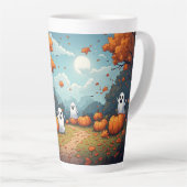 Pompoenveld Halloween Bos Scene 🎃 Latte Mok (Rechterhoek)