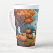 Pompoenveld Halloween Bos Scene 🎃 Latte Mok (Linkerhoek)