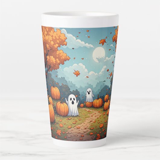 Pompoenveld Halloween Bos Scene 🎃 Latte Mok (Voorkant)
