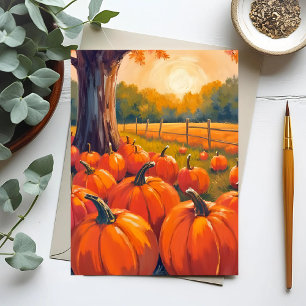 Pompoenveld   Herfst Oranje Waterverf Autumn Briefkaart