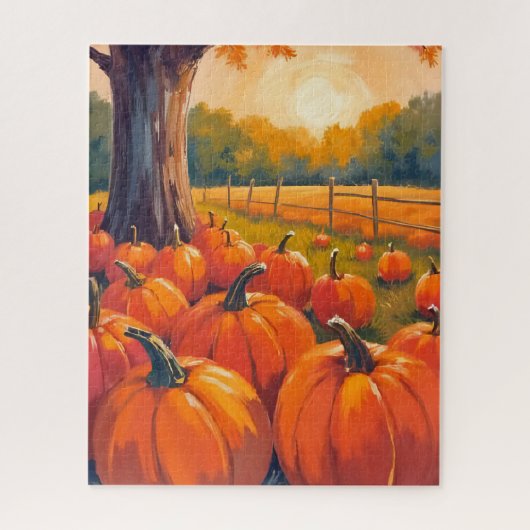 Pompoenveld | Herfst Oranje Waterverf Herbst Legpuzzel (Verticaal)