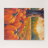 Pompoenveld | Herfst Oranje Waterverf Herbst Legpuzzel (Horizontaal)