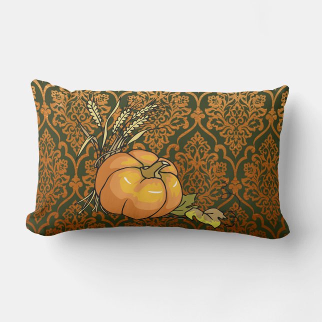 Pompoenveld Oranje & Groen Design Kussen (Voorkant)