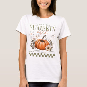 Pompoenveld rustieke gezellige herfst bloemige ret t-shirt