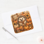 Pompoenveld Schattig Herfst Egeltje Vierkante Sticker (Envelop)