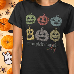 Pompoenveld Sfeer Retro Halloween Kleurrijk T-shirt