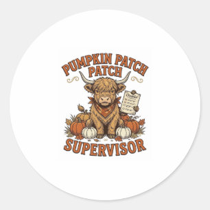 Pompoenveld-supervisor Highland-koe Vintage T-shir Ronde Sticker