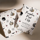 Pompoenverf en sip volwassen Halloween wijnfeest Kaart