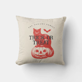 Pompoenvleermuis en Cat Trick or treat Halloween Kussen