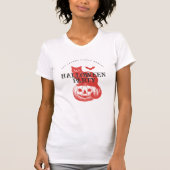 pompoenvleermuis en kat Halloween Party T-shirt (Voorkant)