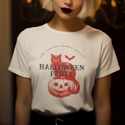 pompoenvleermuis en kat Halloween Party T-shirt
