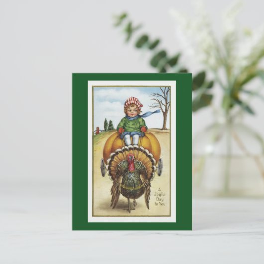  pompoenwagen en kalkoen briefkaart (Staand voorkant)