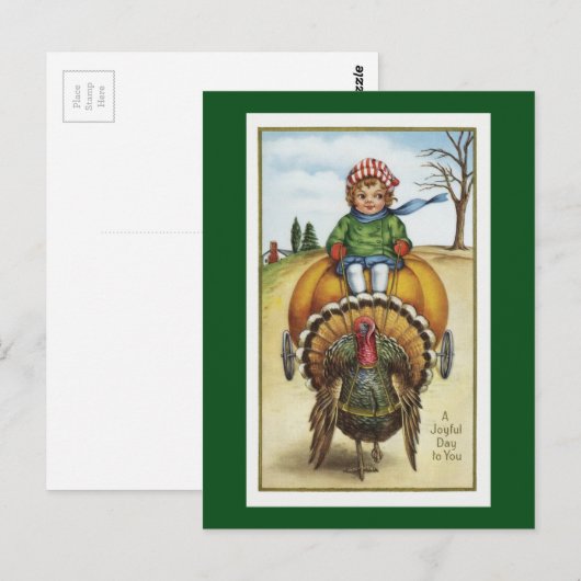  pompoenwagen en kalkoen briefkaart (Voorkant / Achterkant)
